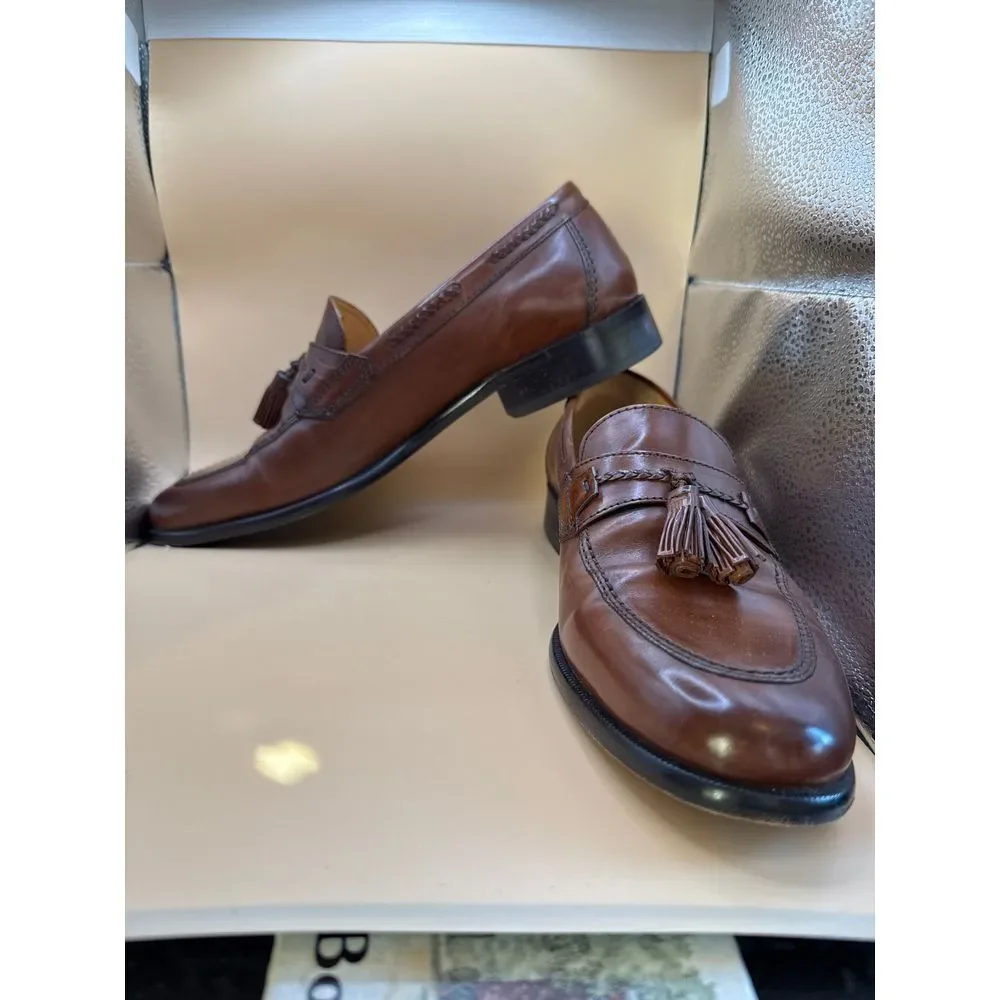 Men's Johnston & Murphy Size‎ 8W Brown Tassel Dress Loafer with Braid De…